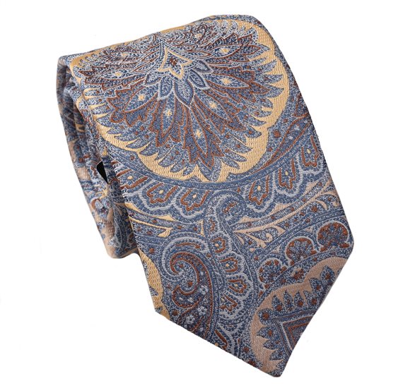 Seidenkrawatte Beige Paisley Blau und Braun