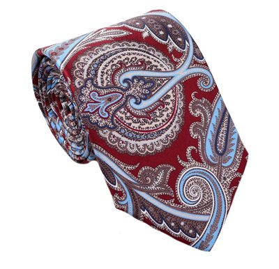 Bordeaux Seidenkrawatte mit blauem Kaschmir