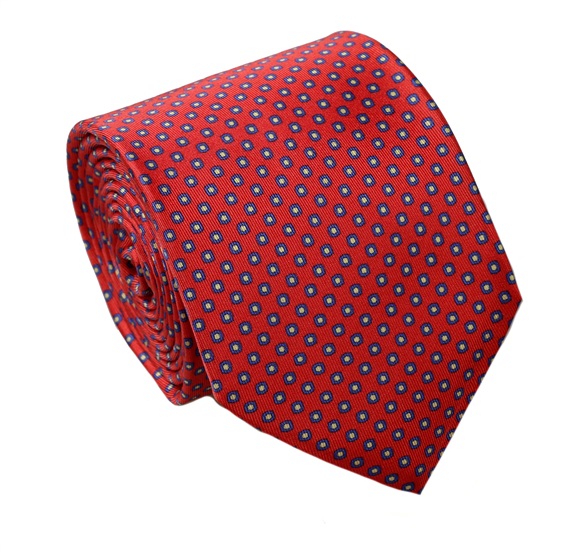 Krawatte und Einstecktuch mit Rot-Blauem Seidenmuster