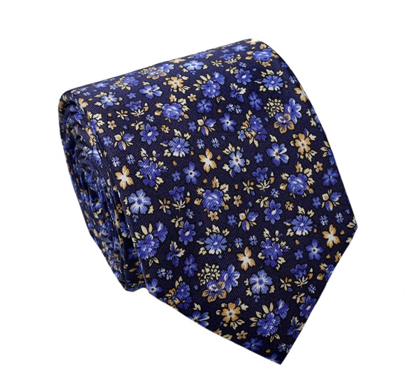 Krawatte und Seidentuch mit Blauen Blumen
