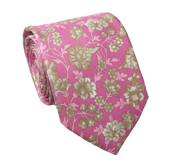 Krawatte und Einstecktuch Blumen Rosa Seide