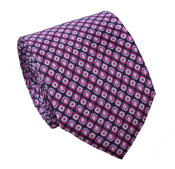 Krawatte und Einstecktuch Geometrie Magenta aus Naturseide