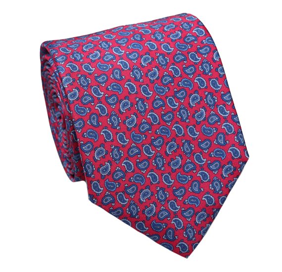 Krawatte und Einstecktuch Rot Erdbeer Seide Natur Paisley