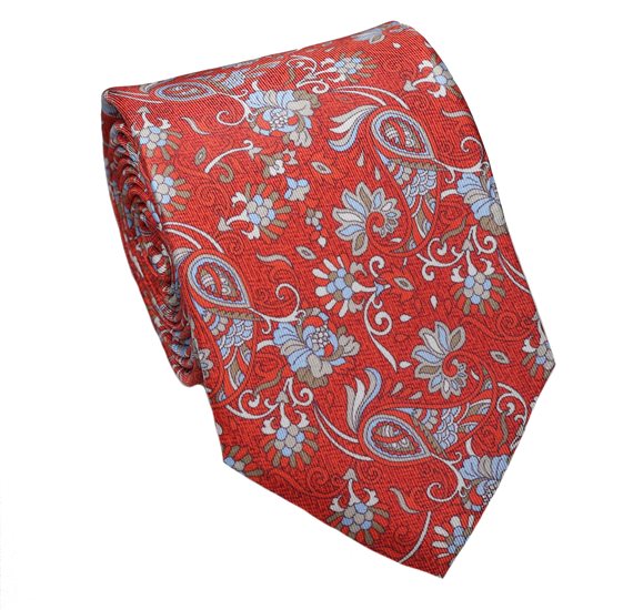Krawatte und Einstecktuch Rot Ziegel Seide mit Paisleymuster