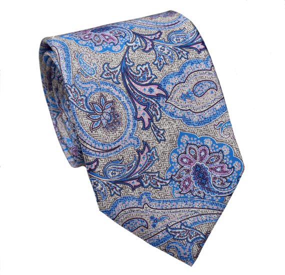 Krawatte und Seiden-Taschentuch Blau Paisley