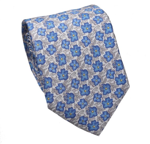 Krawatte und Seidentaschentuch Blumen Blau