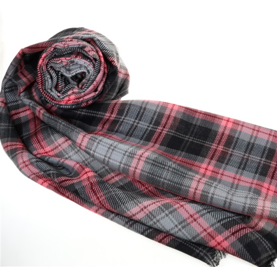 Karo-Schal in Grau und Korallenrosa