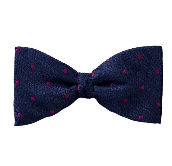 Fliege und Einstecktuch in Blau mit Magenta-Punkten