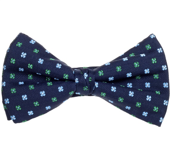 Fliege und Einstecktuch in Marineblau mit Blumen