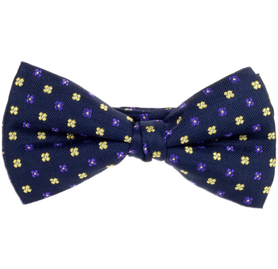 Fliege und Einstecktuch in Marineblau mit Gelben Blumen