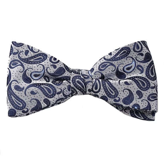 Blauer Paisley-Fliege und Taschentuch in Grau