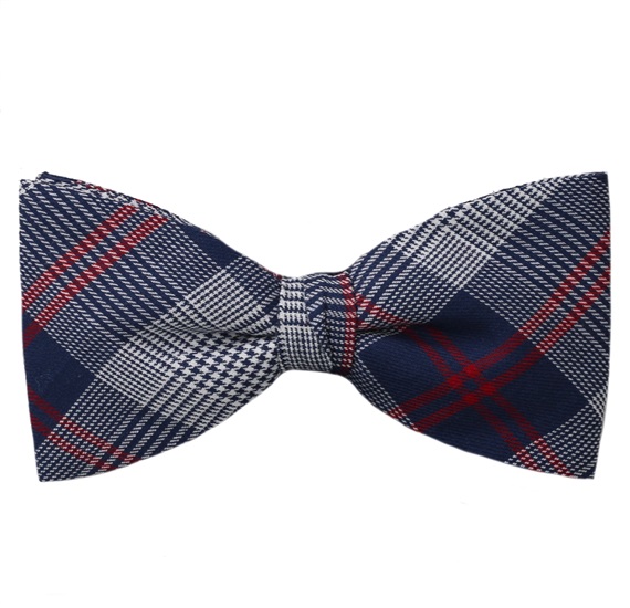 Fliege und Einstecktuch Prinz von Wales Blau und Rot
