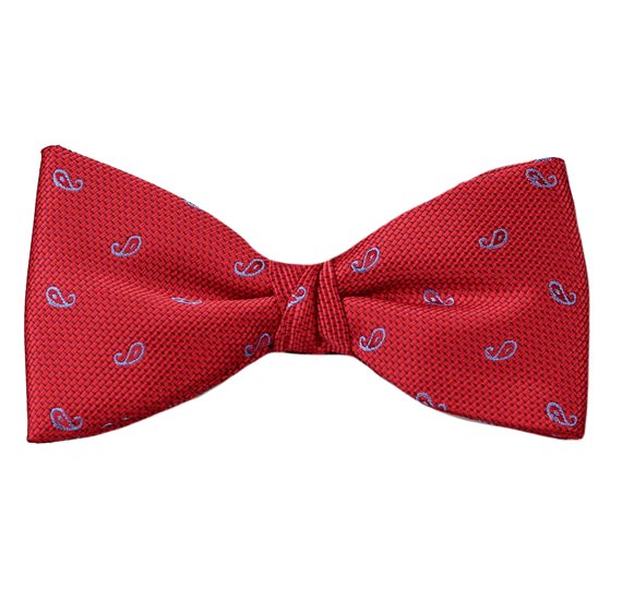 Fliege und Einstecktuch Rot Paisley Blau