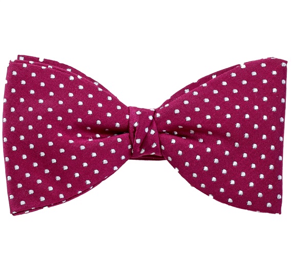 Fliege und Seiden Einstecktuch in Magenta mit Weißen Punkten