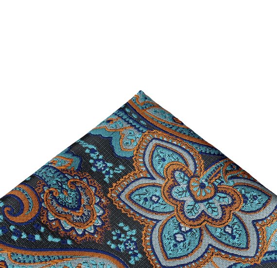 Taschentuch in Blau und Ocker mit Paisleymuster
