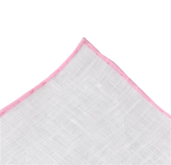 Weißes Leinen Einstecktuch in Rosa