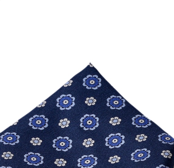 Blauer Seiden Einstecktuch mit Blumen