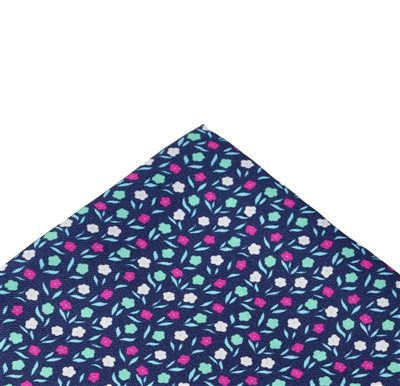 Pañuelo Bolsillo Seda Azul con Flores