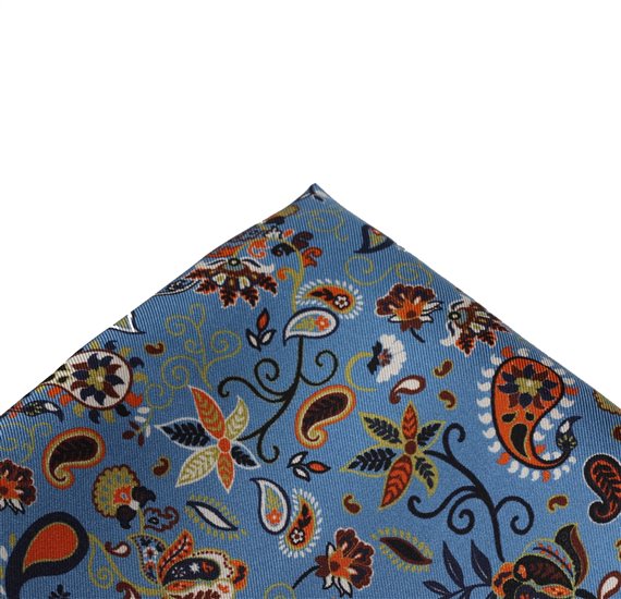 Seidentaschentuch Blau Blumen und Paisley