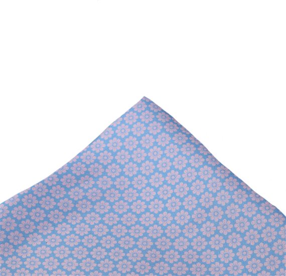 Hellblauer Seiden Einstecktuch mit Blumen