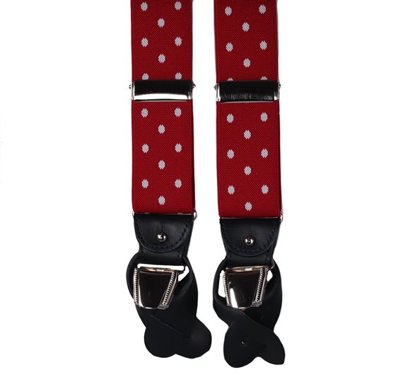Rote Hosenträger mit weißen Punkten