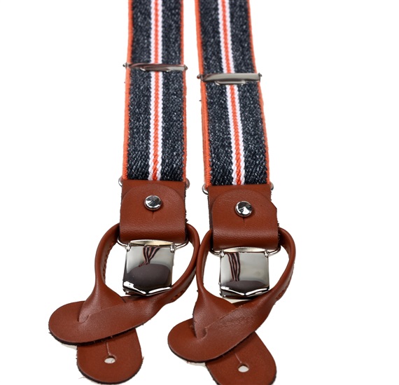 Elastische Schmale Hosenträger aus Leder mit grauen und orangefarbenen Streifen