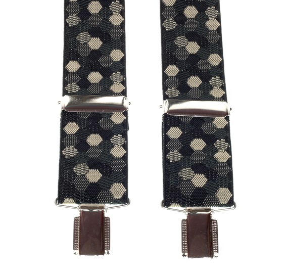Elastische Hosenträger in Schwarz und Beige mit Sechsecken