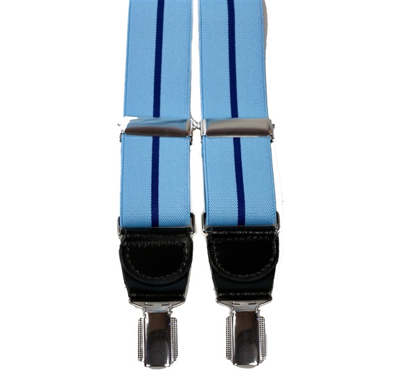 Elastische blaue Hosenhalter aus Leder mit marineblauen Streifen