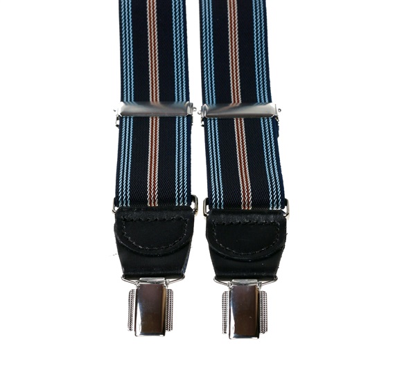Elastische Hosenträger aus Marineblauem Leder mit Blauen und Braunen Streifen