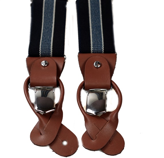 Elastische Hosenträger aus Marineblauem Leder mit blauen Streifen