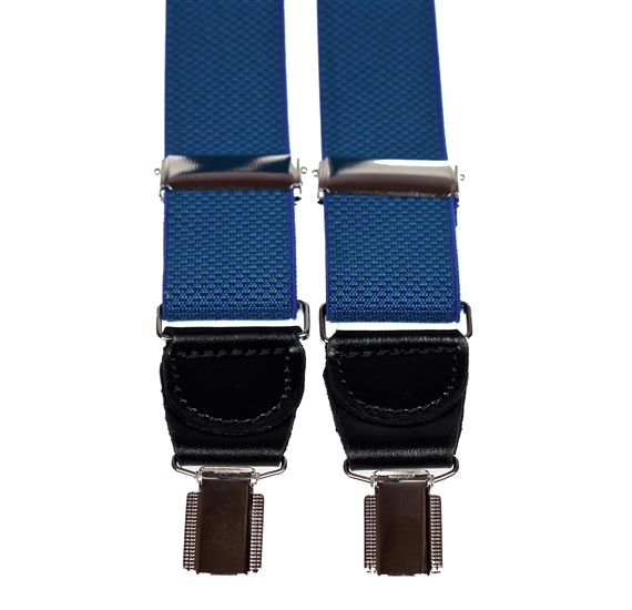 Elastische Hosenträger aus blauem Leder mit grünen Flecken