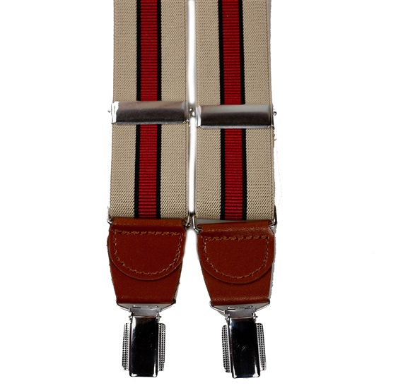 Elastische Hosenträger aus Beige mit Bordeauxroter Streifen