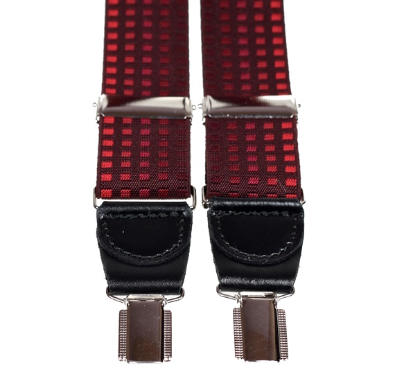 Elastische Hosenträger aus Leder mit Burgunderquadraten
