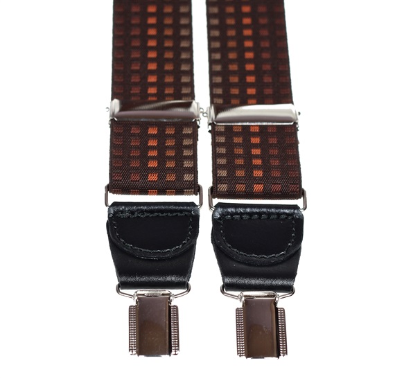 Elastische Hosenträger aus dunkelbraunem Leder mit Quadraten