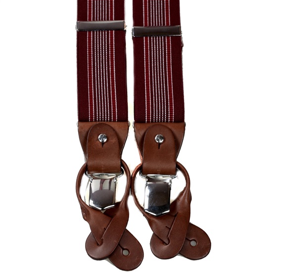 Elastische Leder Hosenträger in Bordeauxrot mit Streifen