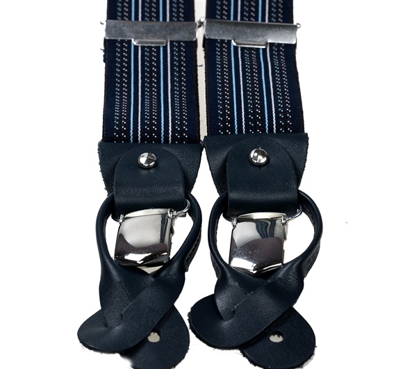 Elastische Hosenträger aus Leder mit Marineblauen Streifen