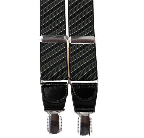 Elastische Hosenträger aus Leder mit dunkelblauen und dunkelgrünen Streifen