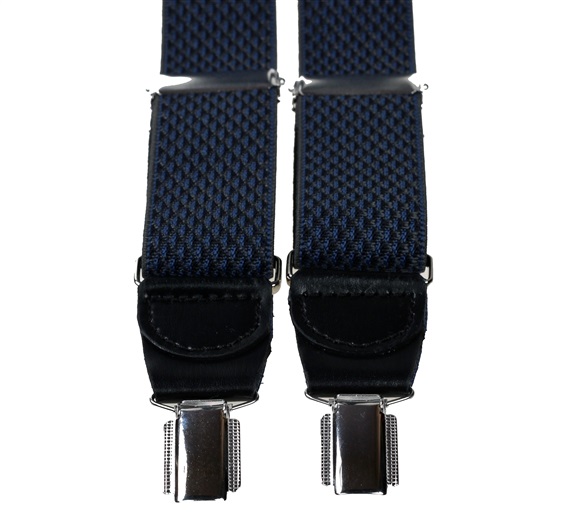 Elastische Hosenträger aus Leder mit marineblauen Rauten