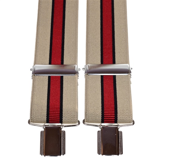 Elastische Hosenträger in Beige und Bordeauxrot mit Streifen