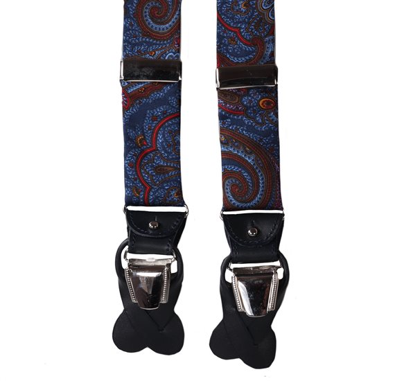 Blauer Seidenhosenträger mit Paisleymuster