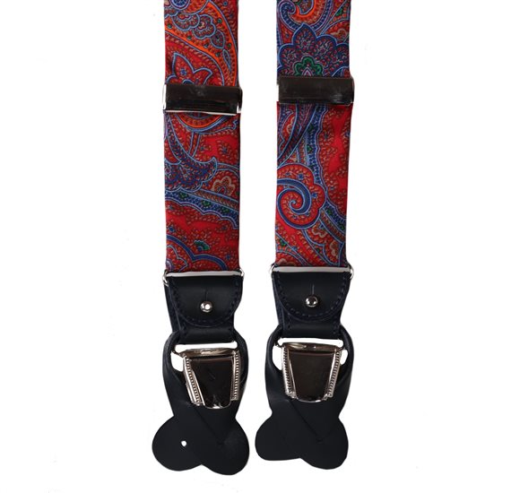 Rote Seidenhosenträger mit Paisleymuster