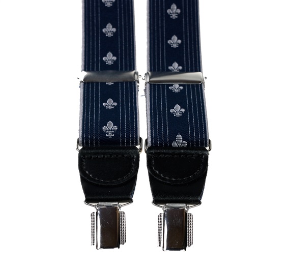 XXL Hosenträger aus Leder mit Lilienmuster in Marineblau