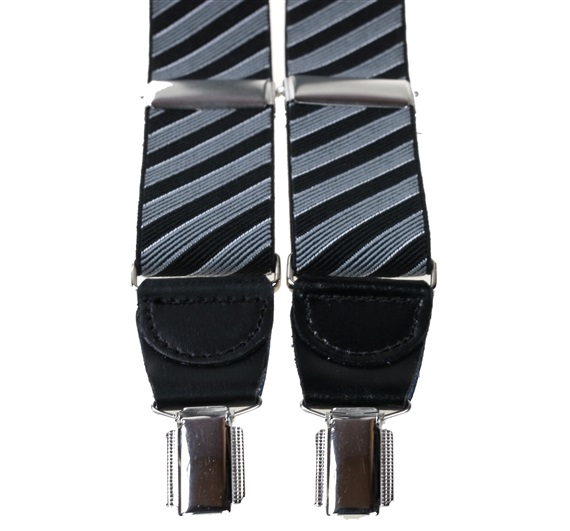 XXL Hosenträger Leder Streifen Marineblau und Grau