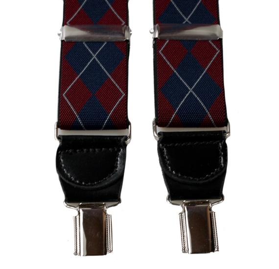 XXL LEDER TRÄGER BLAU UND BORDEAUXKAROS