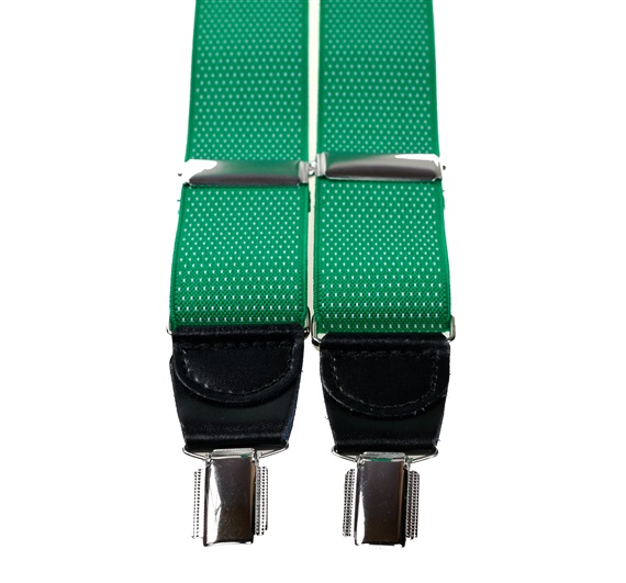 XXL Hosenträger aus grünem Andalusien-Leder mit weißen Flecken