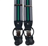 Elastische Hosenträger aus grauem Leder mit blauen und grünen Streifen