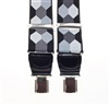 Elastische Hosenträger aus Grau und Schwarzem Leder mit Sechsecken