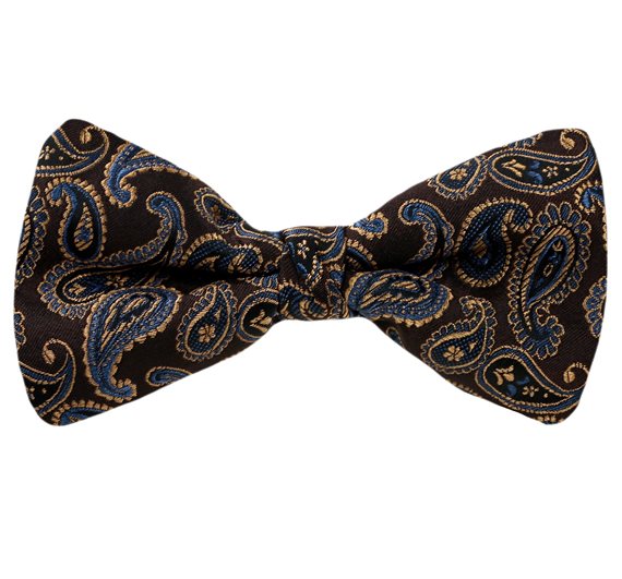 Braune Fliege mit Paisley-Design in Blau