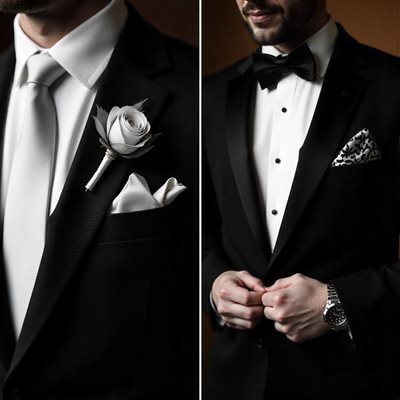 Klassische Krawatte und moderne Fliege: unverzichtbare Accessoires.